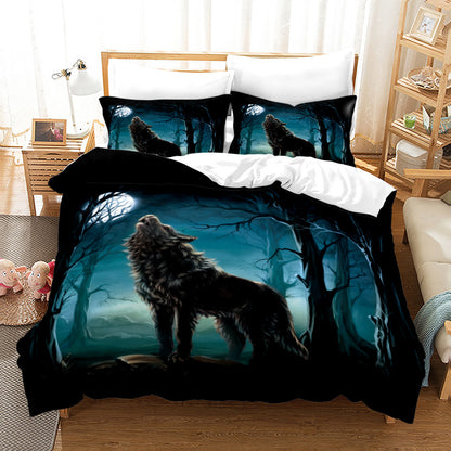 Bed Home Textile Wolf Digital Printed Three-piece Set