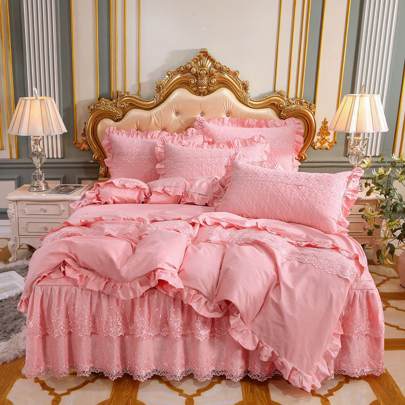 Four-piece Cotton Double-layer Lace Bed Skirt