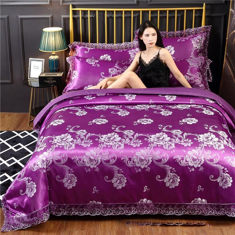 Silk Satin Jacquard Lace Four-piece Bedding