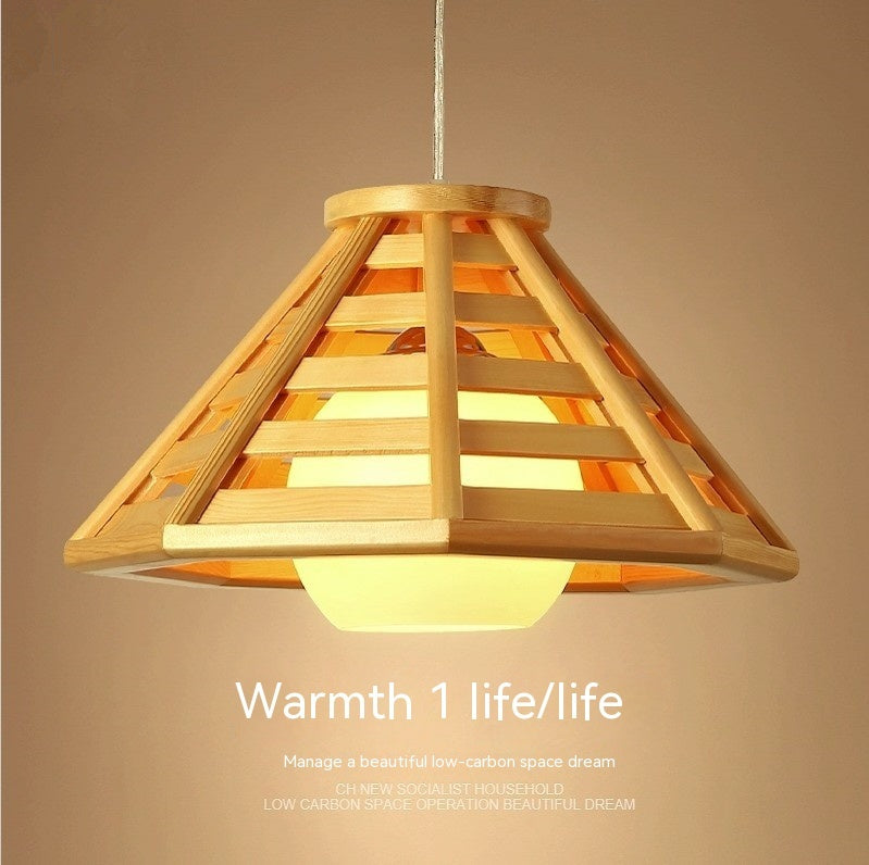 Modern Minimalist Bamboo Woven Woodcraft Ceiling Lamp Restaurant Bar Hotel Inn Balcony LED Chandelier