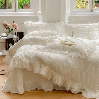 All Cotton Washed Bed Four-piece Ruffled Quilt Cover