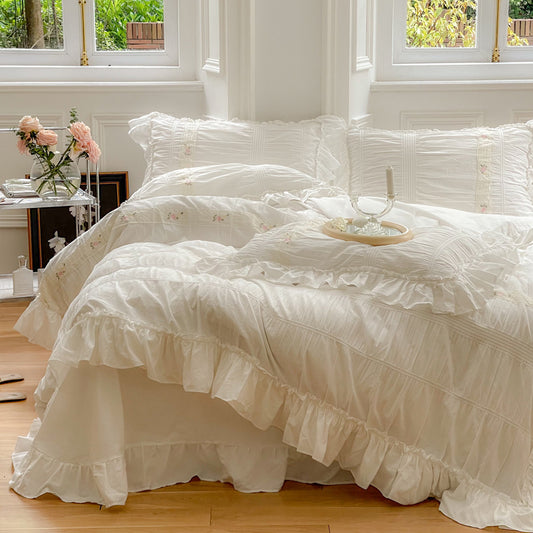 All Cotton Washed Bed Four-piece Ruffled Quilt Cover