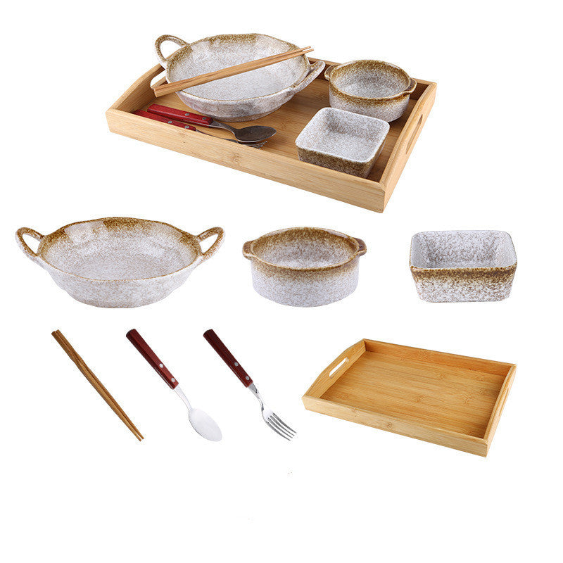 Cutlery Set Stoneware Breakfast Bowl Bibimbap Bowl Binaural Soup Bowl