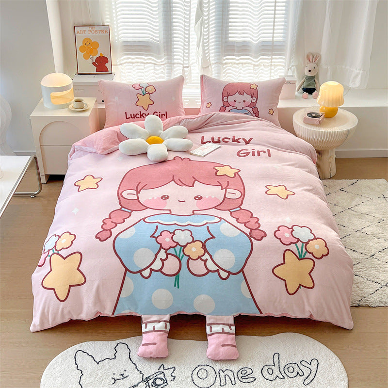 Cartoon Thickened Milk Velvet Four Piece Bedding