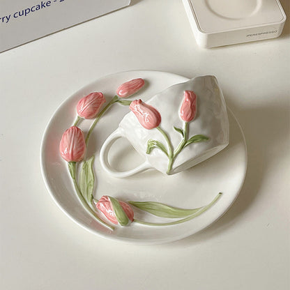 Three-dimensional Tulip Ceramic Plate Bowl Cup