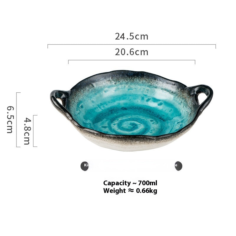 Creative Ceramic Crackle Glaze Binaural Good-looking Household Dinner Plate