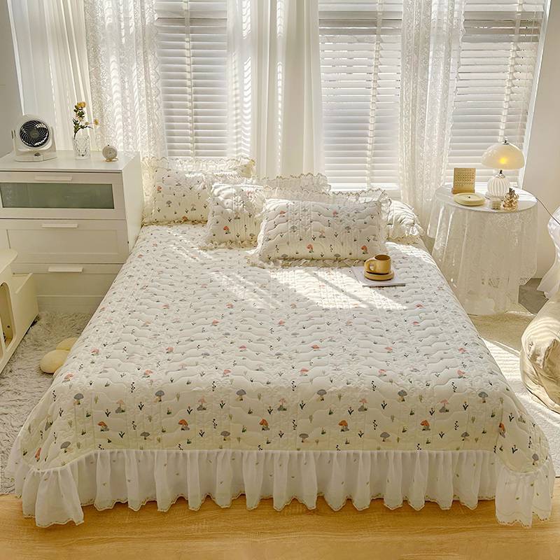 Cotton Lace Embroidery Quilted Bed Cover Series Three-piece Set