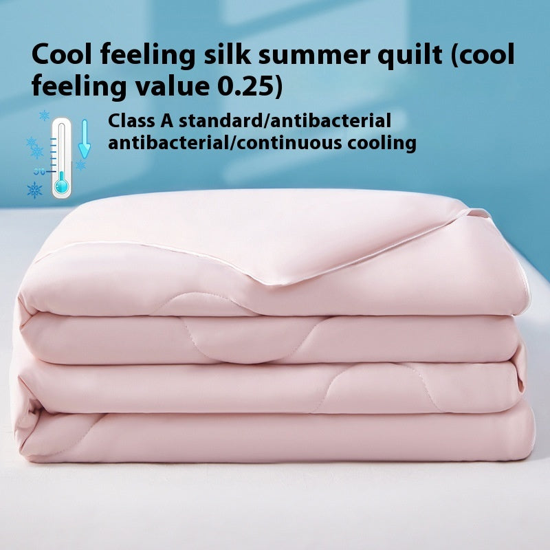 Manta de verano de seda fresca de color puro, funda ventilable, edredón de verano de seda helada para cama individual o doble, edredón fino lavable a máquina