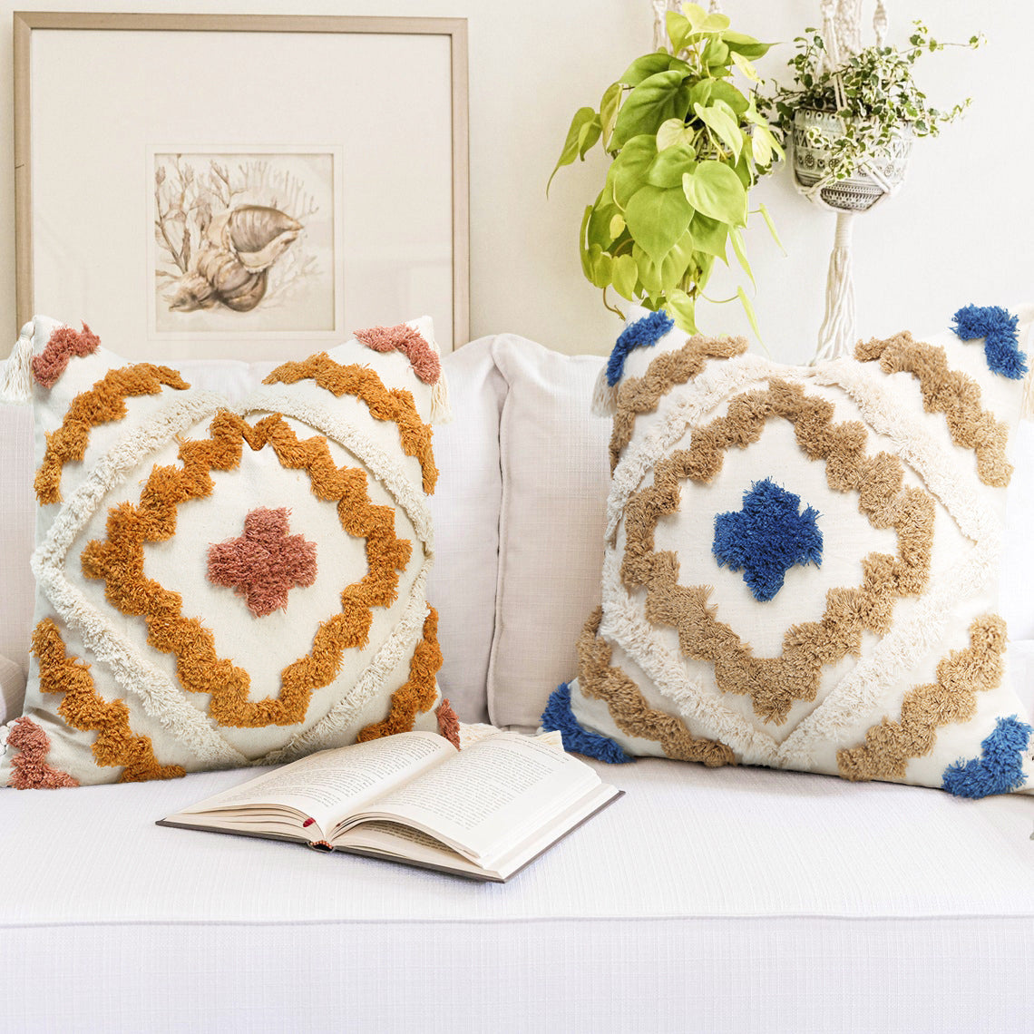 Geometric Pattern Colorful Tufted Tassel Decoration Pillow Cover