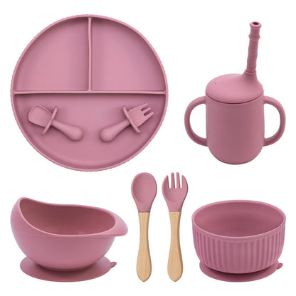 Ensemble de bols et assiettes en silicone pour bébé, ustensiles de cuisine antidérapants, ventouse, tasse à boire, fourchette, cuillère, vaisselle pour enfants, sans BPA