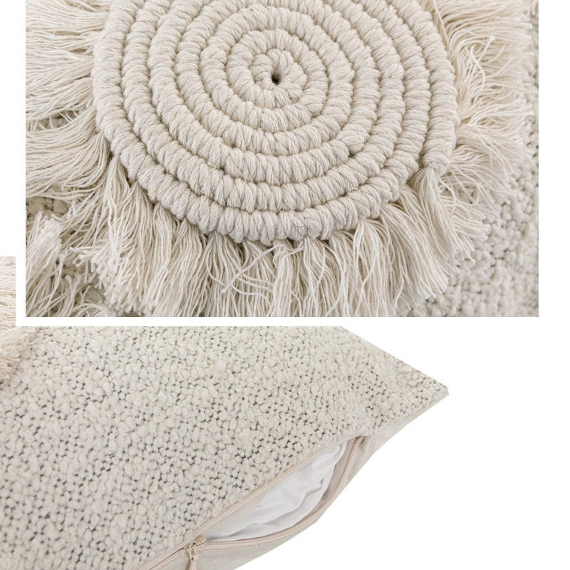 Taie d'oreiller en coton et lin beige simple et moderne