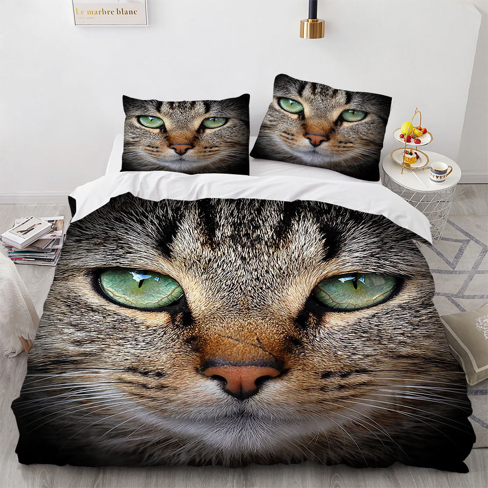 Parure de lit blanche avec housse de couette confortable pour chambre de fille et de femme, motif chat mignon