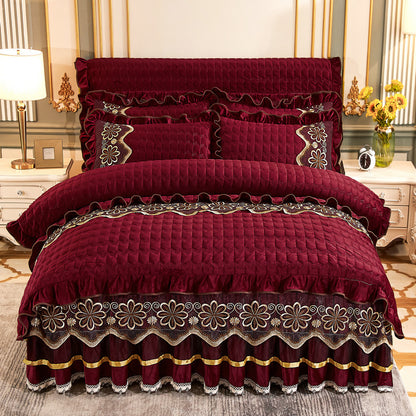 European Style Quilted Thick Plus Velvet Duvet Cover Bed Skirt Four-piece Suit