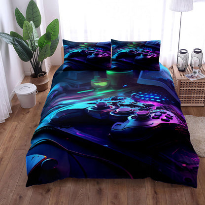 2023 Gamepad Bed Printed Three-piece Set Bed Sheet Coverlet Pillow Case