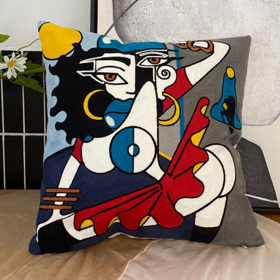 Coussin brodé contre la taie d'oreiller abstraite Picasso en trois dimensions