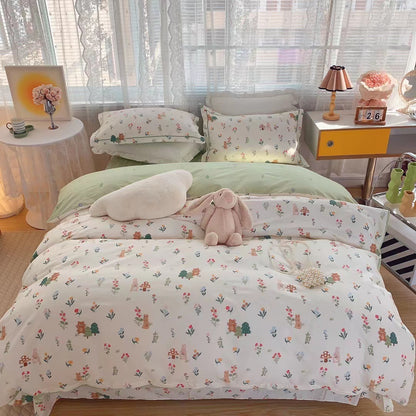 Home Fashion Simple Printing Cotton Bed Four-piece Set