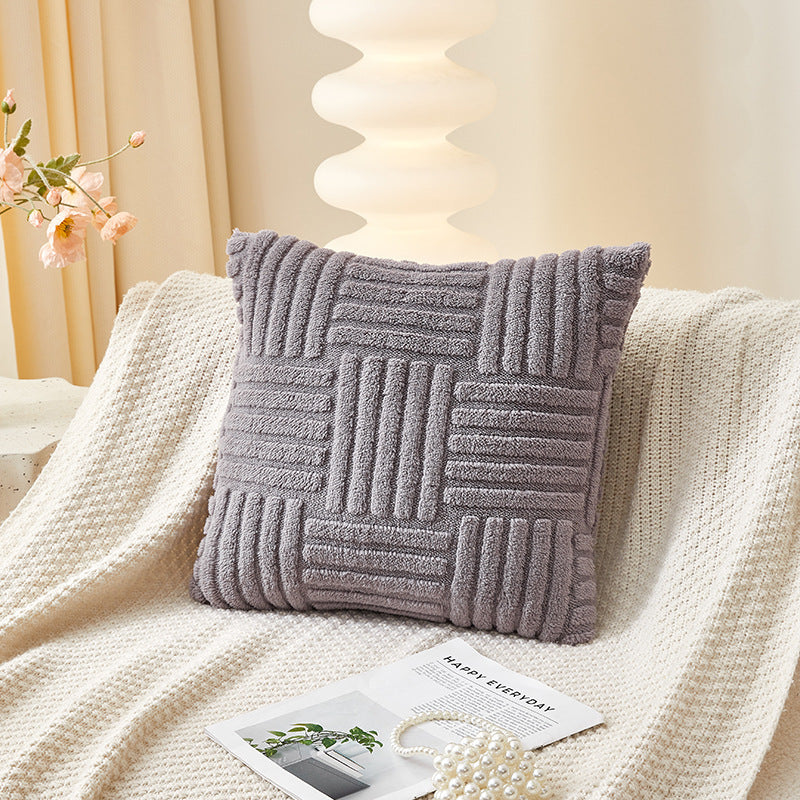 Sofa Bed Side Cushion Comfortable Velvet Vertical And Horizontal Lines Pillow Cover