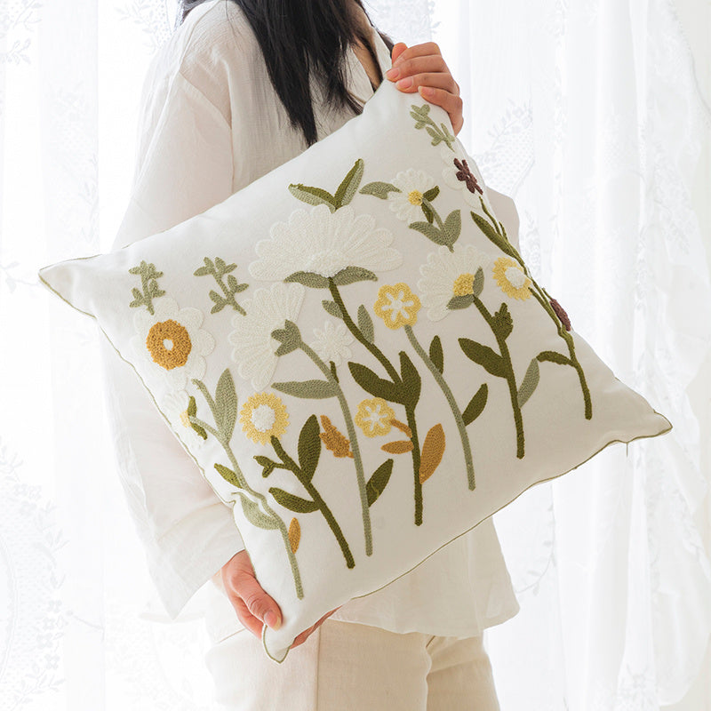 Sofa Pillow With Flower Embroidery Pillow Cover