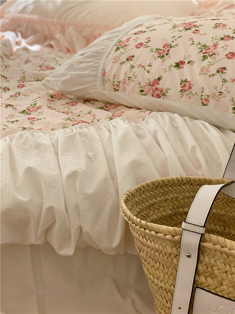 Ensemble de literie quatre pièces en pur coton Anna's Rose Garden Ins Retro French Romantic Floral 15 pièces