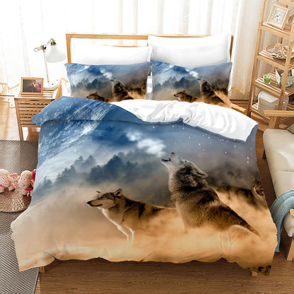 Bed Home Textile Wolf Digital Printed Three-piece Set