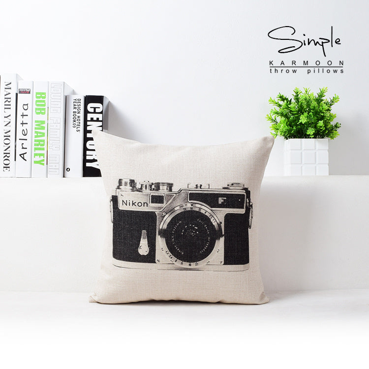 Vintage Camera Bicycle Cotton Linen Cushion