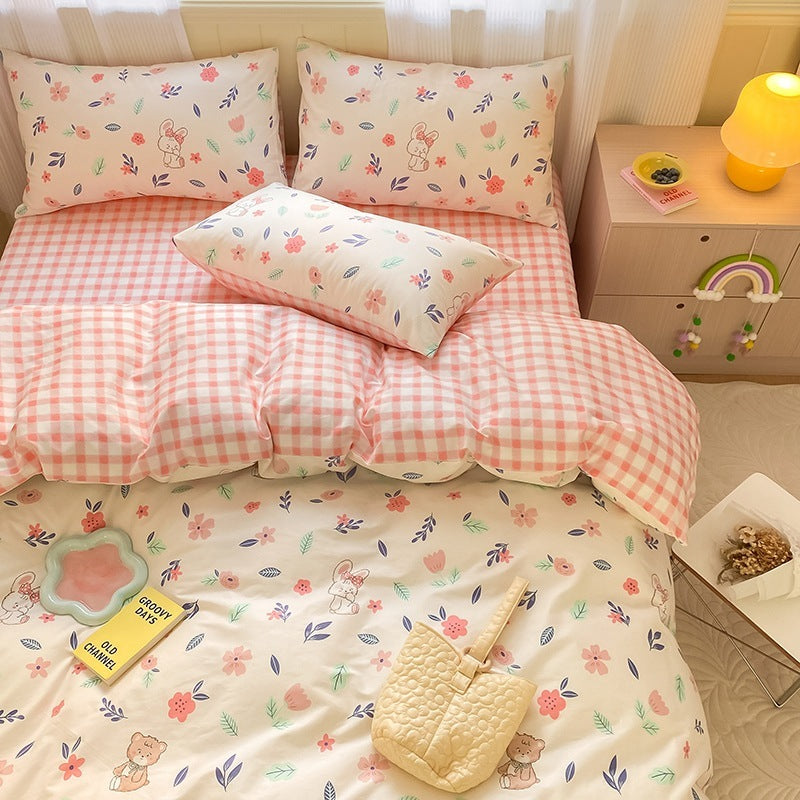 Printed Cartoon Girl  Quilt Cover Cotton Four-piece Bed Sheet