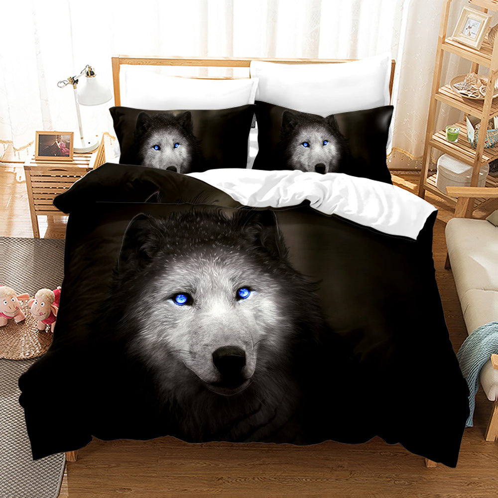 Bed Home Textile Wolf Digital Printed Three-piece Set