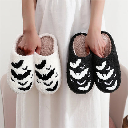 Funny Bat Slipper Halloween Pumpkin Flat Indoor House Shoes For Women Men Soft Plush Cozy Horror Fashion Halloween Gifts