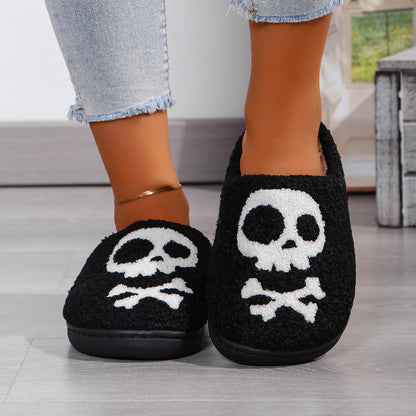 Chaussons confortables en coton avec tête de mort pour Halloween