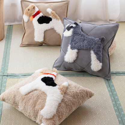 Almohada de lana y piel de vaca con forma de perro de dibujos animados