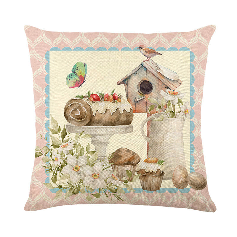 Easter Print Embrace Pillowcase Linen Living Room Headrest Cover