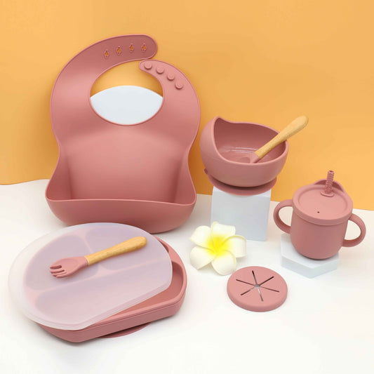 Ensemble de bavoirs en silicone pour enfants, bol, assiette, tapis, cuillère, fourchette