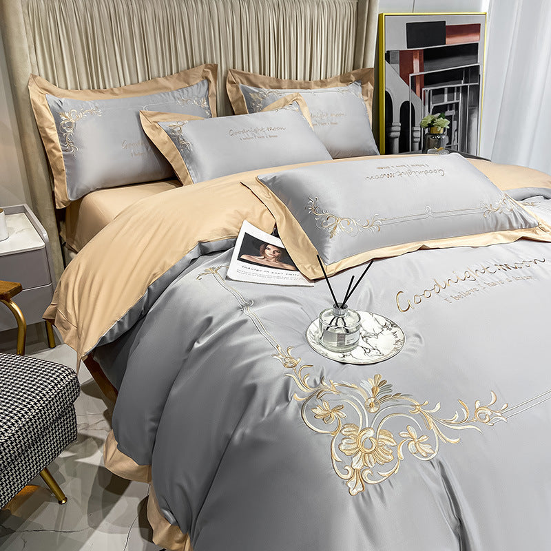 Four-piece Pure Cotton Washed Silk Embroidered Bedding Set