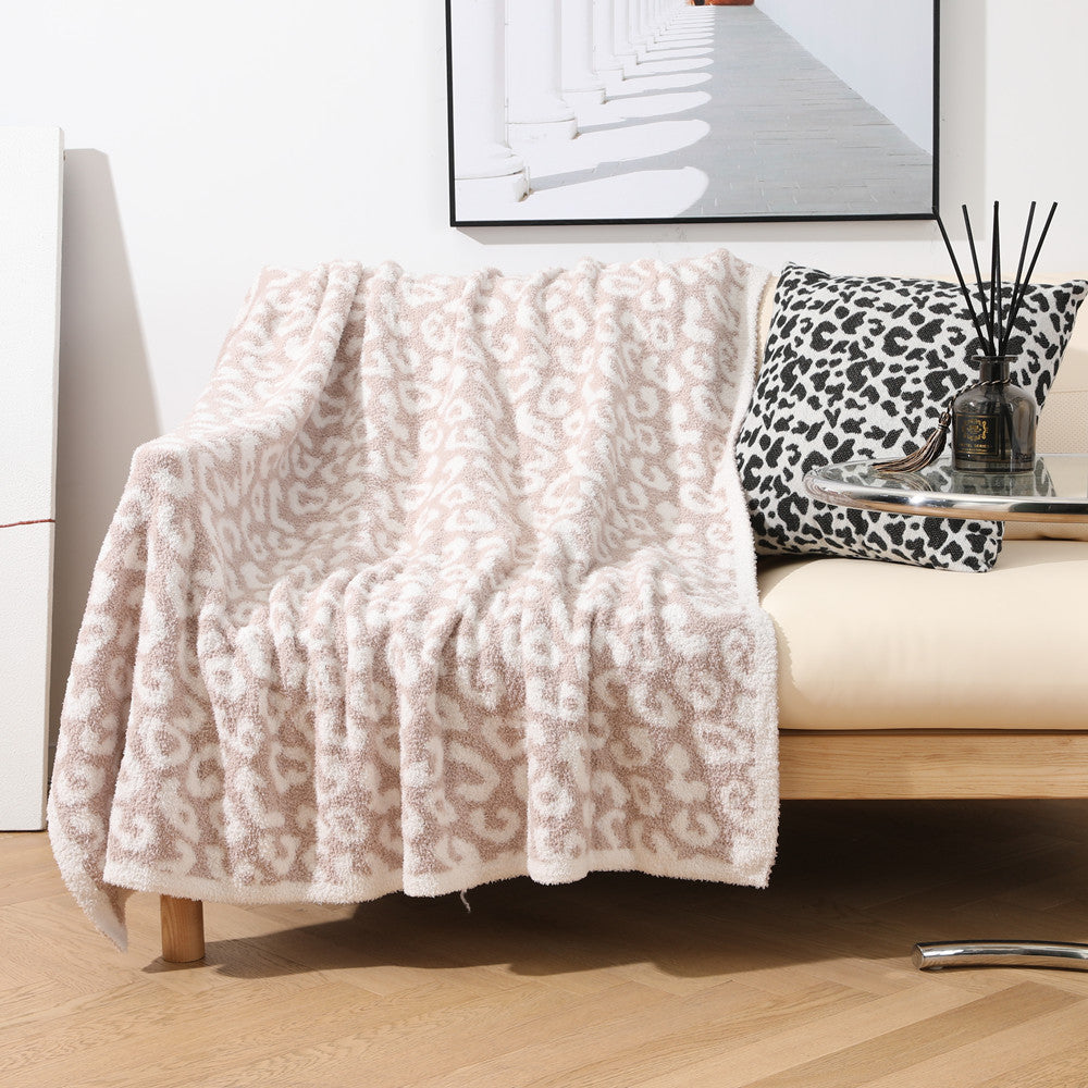 Knitted Sofa Blanket Leopard Print Fleece-lined Cover Office Nap Blanket