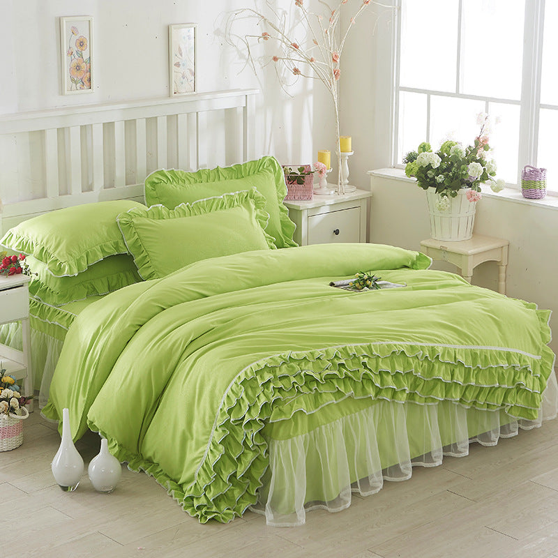 Princess Lace Bed Skirt-style Bedspread Style Four-piece Solid Color Lace