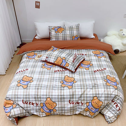 Cotton Four-piece Set Girl Heart Cartoon Pure Cotton  Linen Duvet Cover Bed