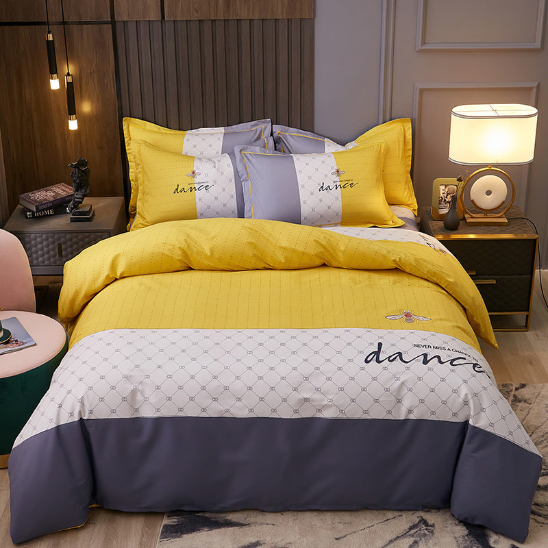 Four-piece Cotton Pure Cotton Spring And Autumn Household Simple Linen Quilt Cover Bed Sheet