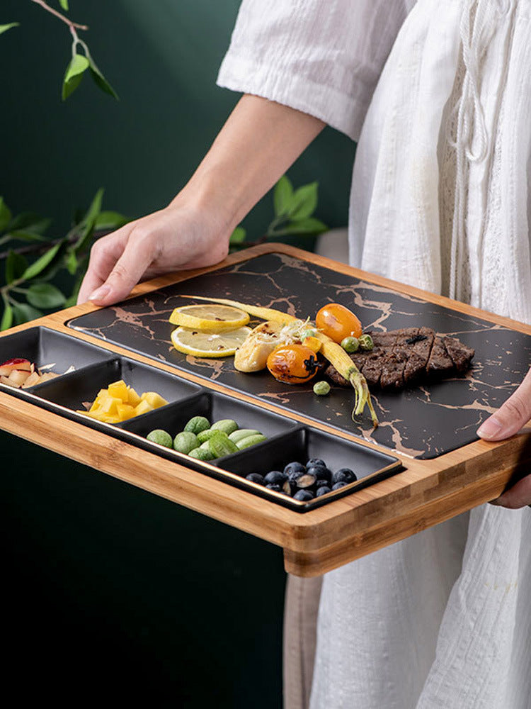 Assiette carrée en céramique pour pizzas et snacks de restaurant nordique