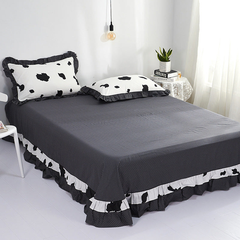 Drap de lit en pur coton avec bordure arrondie, version AB, taie d'oreiller