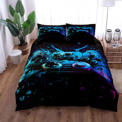 2023 Gamepad Bed Printed Three-piece Set Bed Sheet Coverlet Pillow Case