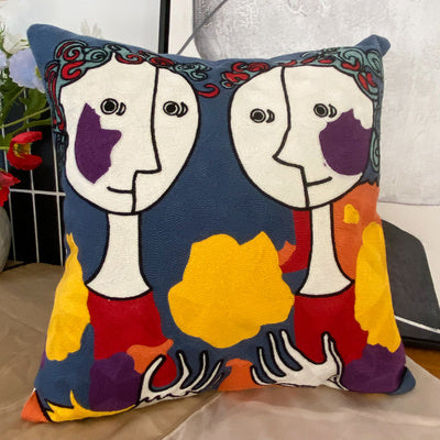 Coussin brodé contre la taie d'oreiller abstraite Picasso en trois dimensions