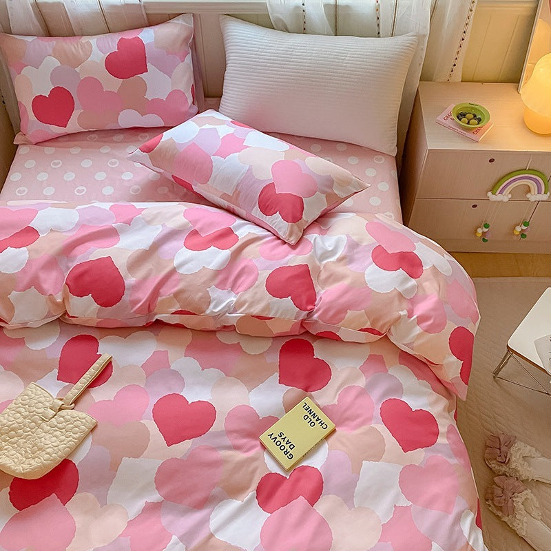 Printed Cartoon Girl  Quilt Cover Cotton Four-piece Bed Sheet