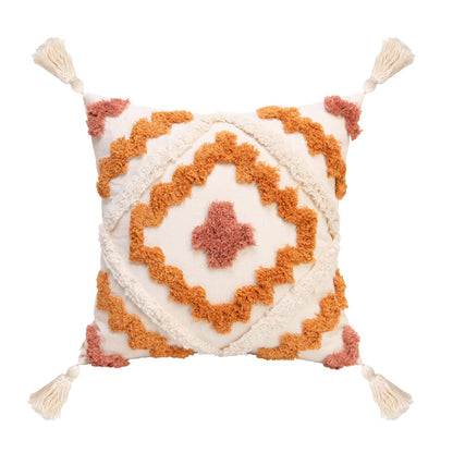 Geometric Pattern Colorful Tufted Tassel Decoration Pillow Cover