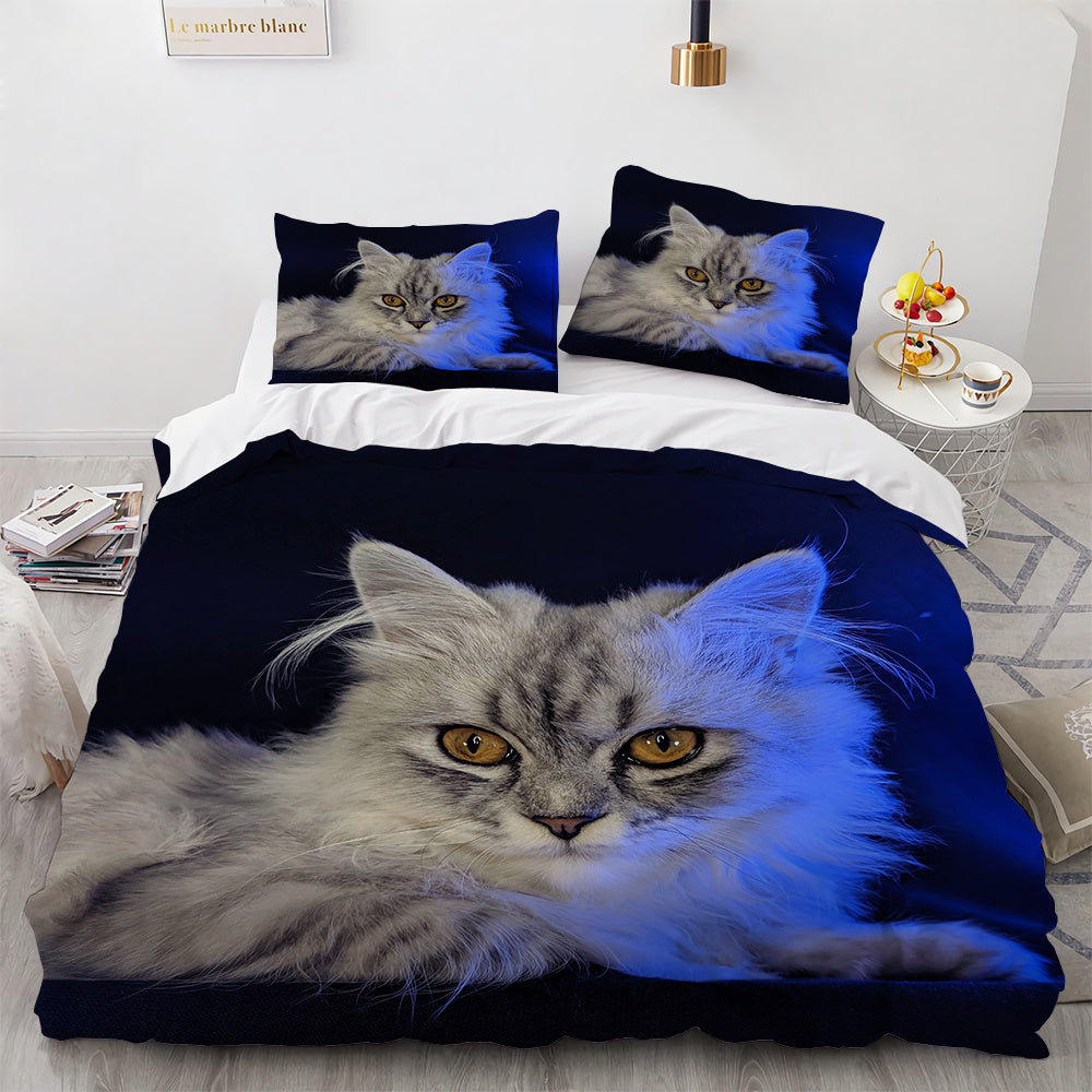 Juego de cama con bonito gato blanco para dormitorio de niña y mujer, funda nórdica cómoda