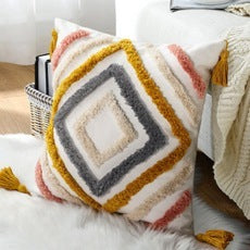 Geometric Pattern Colorful Tufted Tassel Decoration Pillow Cover