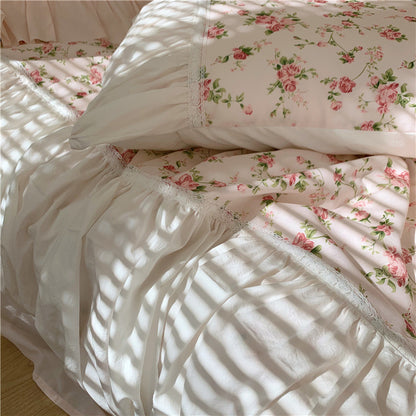 Ensemble de literie quatre pièces en pur coton Anna's Rose Garden Ins Retro French Romantic Floral 15 pièces