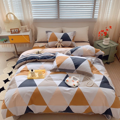 Home Fashion Simple Printing Cotton Bed Four-piece Set