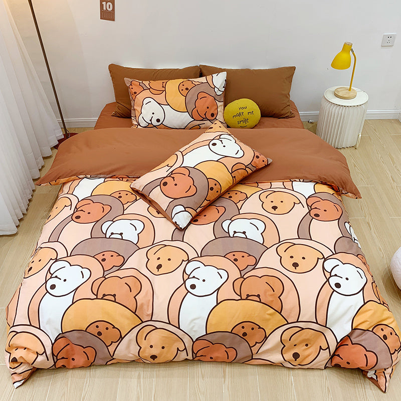 Cotton Four-piece Set Girl Heart Cartoon Pure Cotton  Linen Duvet Cover Bed