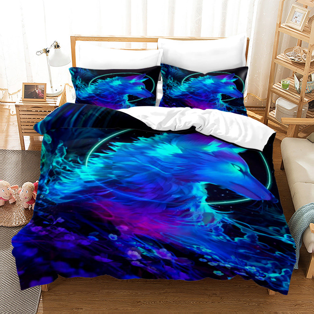 Bed Home Textile Wolf Digital Printed Three-piece Set