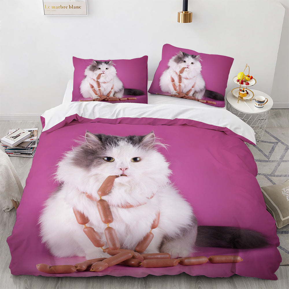 Juego de cama con bonito gato blanco para dormitorio de niña y mujer, funda nórdica cómoda